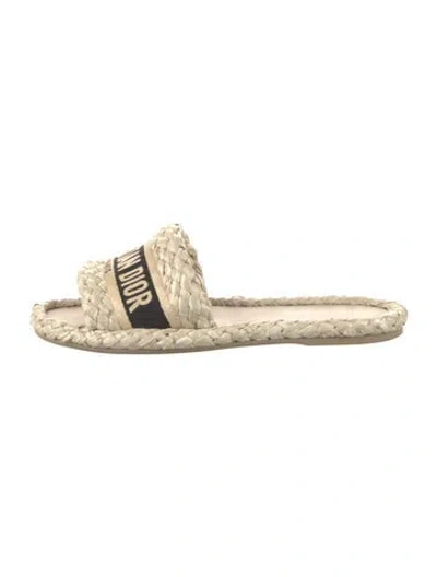 Pre-owned Dior Straw Colorblock Pattern Espadrilles In Neutral