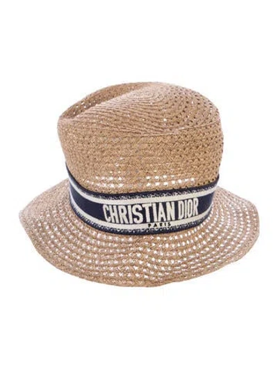 Pre-owned Dior Straw Embroidered Hat In Neutral