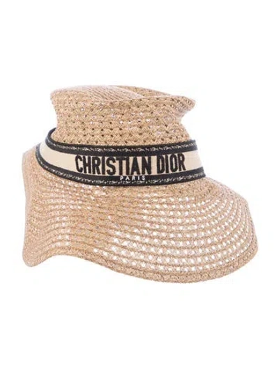 Pre-owned Dior Straw Sun Hat With Ribbon Accent In Brown