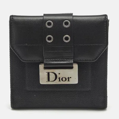 Pre-owned Dior Street Chic Black Canvas And Leather Compact Wallet
