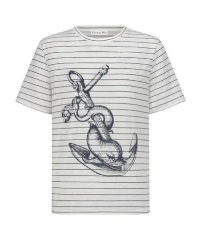 Dior Stripe Printed T-shirt In Gray