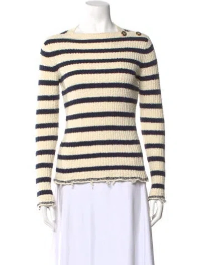 Pre-owned Dior Striped Bateau Neckline Sweater In White