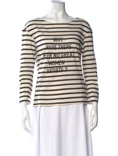Pre-owned Dior Striped Bateau Neckline T-shirt In White