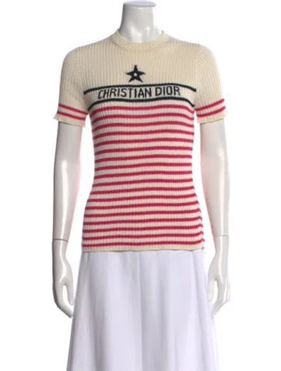 Pre-owned Dior Striped Crew Neck Sweater In Neutrals