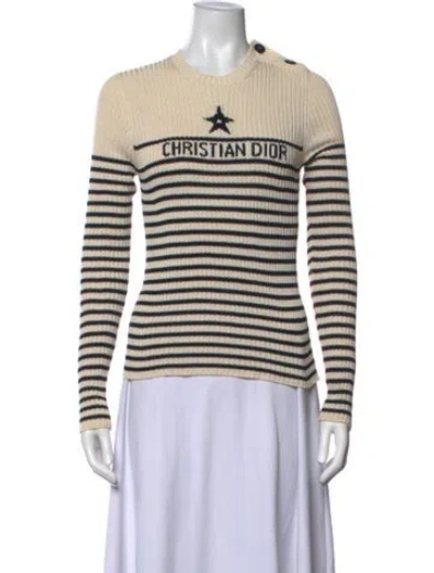 Pre-owned Dior Striped Crew Neck Top In Neutrals