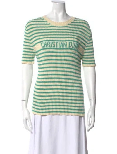 Pre-owned Dior Striped Crew Neck T-shirt In Green