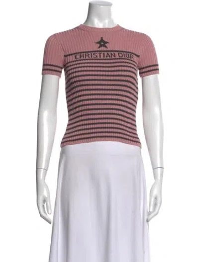 Pre-owned Dior Striped Crew Neck T-shirt In Pink