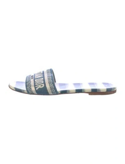 Pre-owned Dior Striped Embroidered Accent Slides In Blue