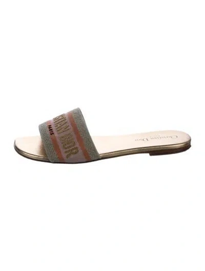Pre-owned Dior Striped Embroidered Accent Slides In Pink