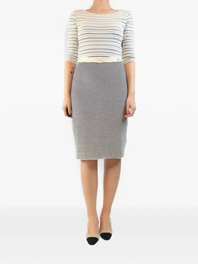 Pre-owned Dior Striped Knitted Mid-length Dress In White