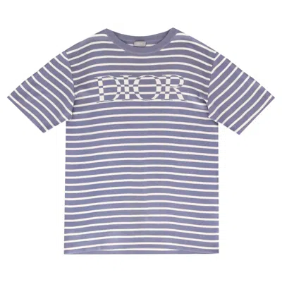 Pre-owned Dior Striped Knitted Silk & Cotton Logo Oversized T-shirt In Gray