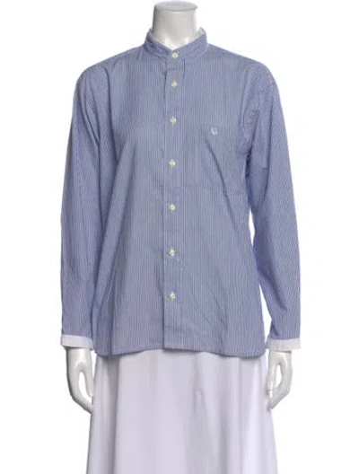 Pre-owned Dior Striped Long Sleeve Button-up Top In Blue