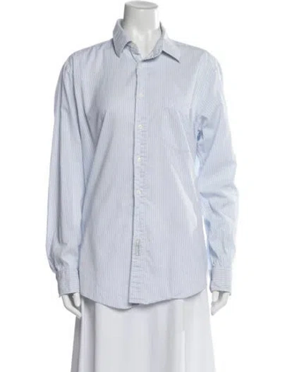 Pre-owned Dior Striped Long Sleeve Button-up Top In Blue