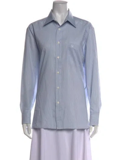 Pre-owned Dior Striped Long Sleeve Button-up Top In Blue