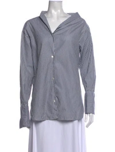 Pre-owned Dior Striped Long Sleeve Button-up Top In Blue/white