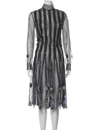 Pre-owned Dior Striped Midi Length Dress In Black