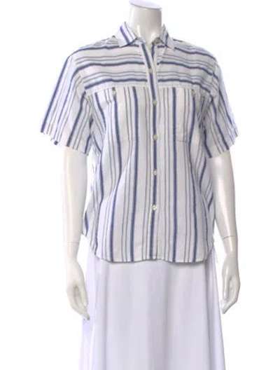 Pre-owned Dior Striped Short Sleeve Button-up Top In Blue