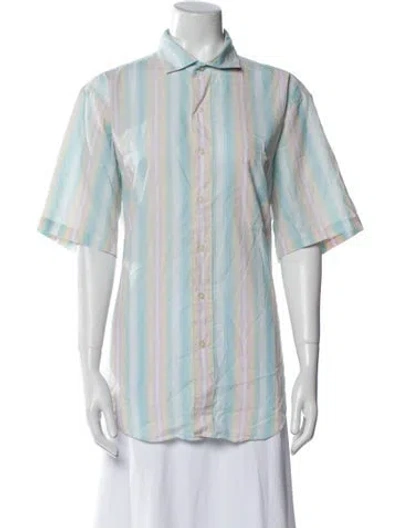 Pre-owned Dior Striped Short Sleeve Button-up Top In Multi