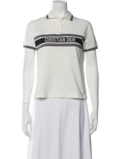 Pre-owned Dior Striped Short Sleeve Polo In White