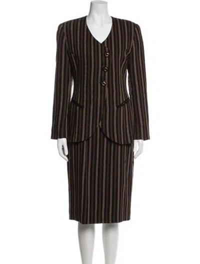 Pre-owned Dior Striped Skirt Set In Brown