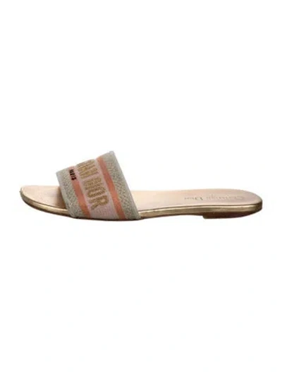 Pre-owned Dior Striped Slides In Gold