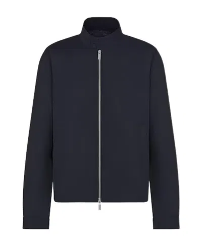 Dior Striped Textured Wool Casual Jacket In Blue