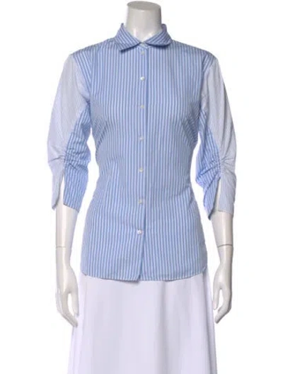 Pre-owned Dior Striped Three-quarter Sleeve Blouse In Blue