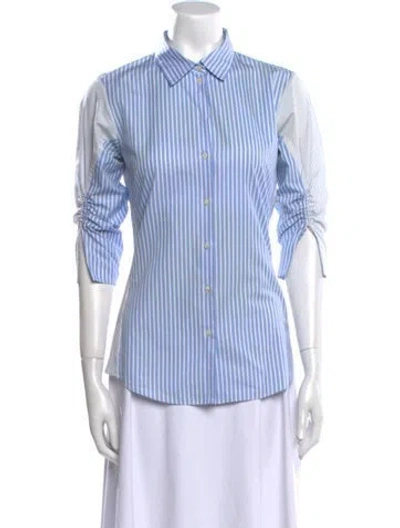 Pre-owned Dior Striped Three-quarter Sleeve Button-up Top In Blue