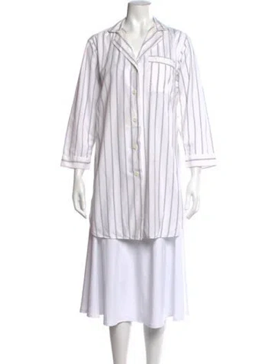 Pre-owned Dior Striped Three-quarter Sleeve Button-up Top In White
