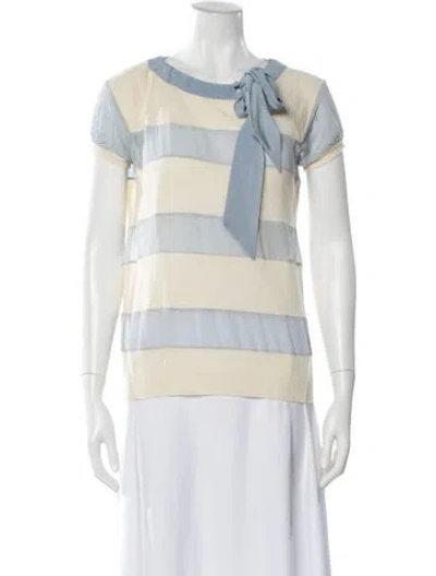 Pre-owned Dior Striped Tie Neck Top In Blue