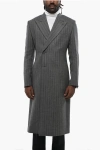 Dior Striped Virgin Wool Double-breasted Coat In Gray