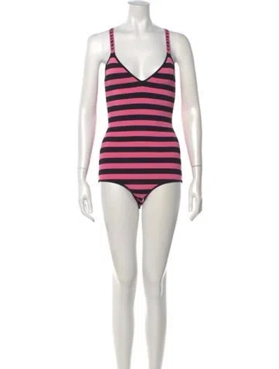 Pre-owned Dior Striped V-neck Bodysuit In Pink