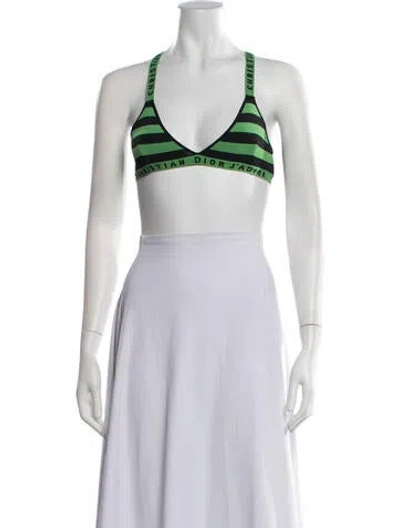 Pre-owned Dior Striped V-neck Sports Bra In Black