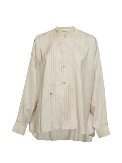 Pre-owned Dior Stripe-print Bee-embroidered Shirt In Neutrals