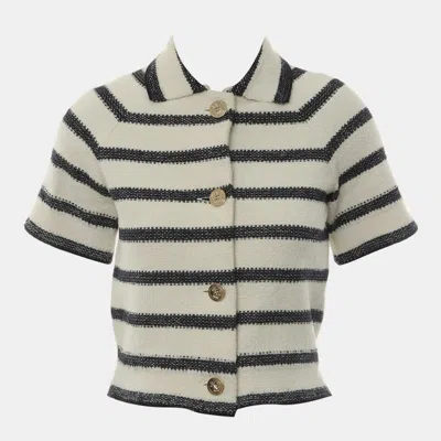 Pre-owned Dior Stripes Short Sleeve Jacket Top Us 4 In Blue