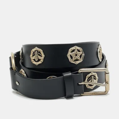 Pre-owned Dior Studded 95cm Buckle Belt Black Leather