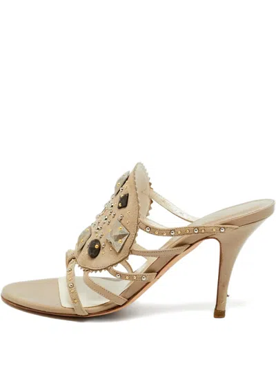 Pre-owned Dior Studded Leather Slides In Neutral