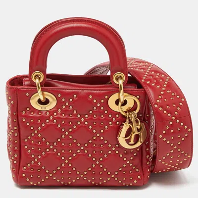 Pre-owned Dior Studded Tote In Red