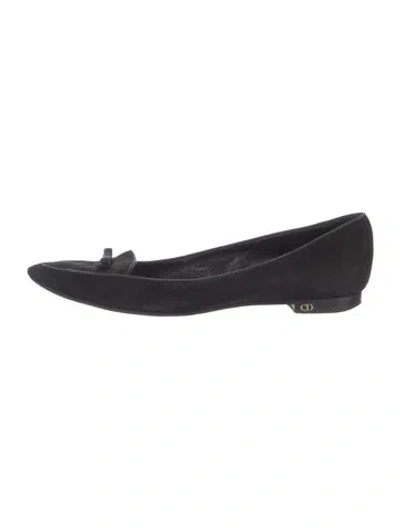 Pre-owned Dior Suede Bow Accents Flats In Black