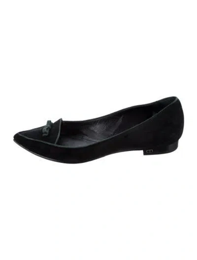 Pre-owned Dior Suede Bow Accents Loafers In Black