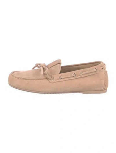 Pre-owned Dior Suede Bow Accents Moccasins In Neutral