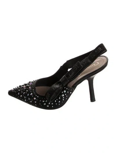 Pre-owned Dior Suede Bow Accents Slingback Pumps In Black