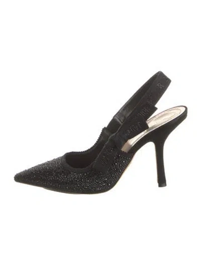 Pre-owned Dior Suede Bow Accents Slingback Pumps In Black