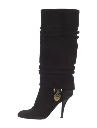 Pre-owned Dior Suede Chain-link Accents Boots In Black