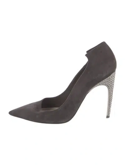 Pre-owned Dior Suede Crystal Embellishments D'orsay Pumps In Gray