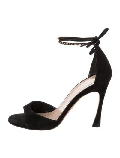 Pre-owned Dior Suede Crystal Embellishments Sandals In Black