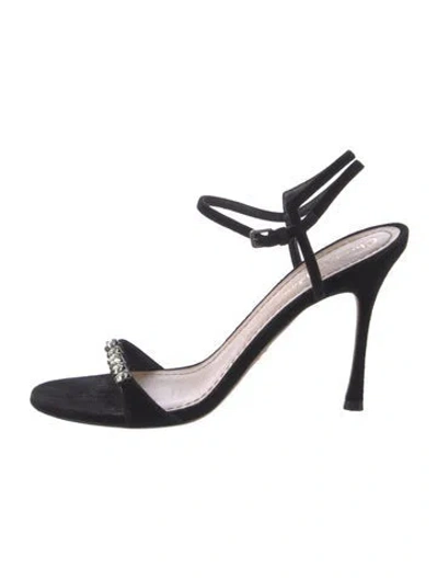 Pre-owned Dior Suede Crystal Embellishments Sandals In Black