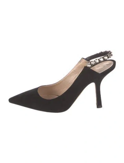 Pre-owned Dior Suede Crystal Embellishments Slingback Pumps In Black