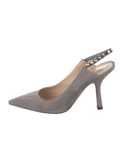 Pre-owned Dior Suede Crystal Embellishments Slingback Pumps In Gray