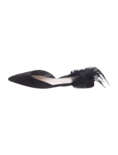 Pre-owned Dior Suede Feather Trim Flats In Black